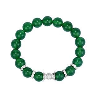 新中式天然玉石手链女白玉髓绿玉髓手串10mm时尚气质珠串925纯银