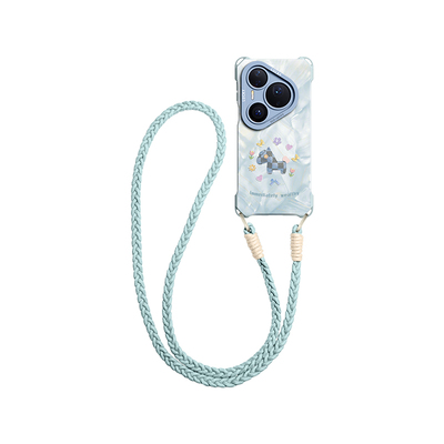 小清新花刺绣小马斜挎绳硅胶壳