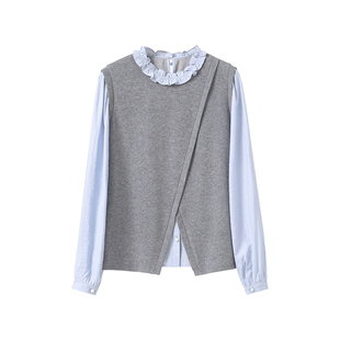 李子木先生休闲花边领衬衫女2026春季新款叠穿减龄洋气假两件上衣