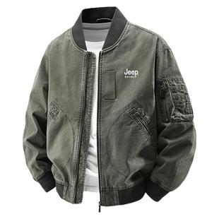 吉普纯棉夹克男士春季新款宽松棒球领上衣2025春秋款休闲运动外套