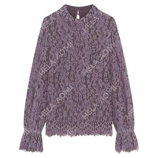 邱莹莹 HELA AOMI “法式浪漫”蕾丝镂空感波浪花边半高领衬衫