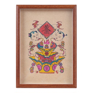 马年新款年画手工杨家埠年年有鱼胖娃娃门神摆件镜框老年画