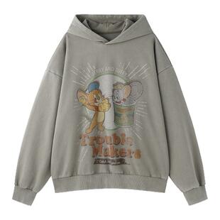 BJHG不计后果猫和老鼠联名美式卫衣男款秋冬潮牌做旧连帽复古外套