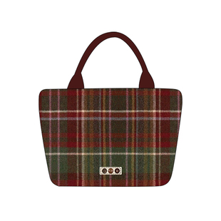 尼睿新款手拎小包格纹印花酒红帆布包小众帆布包圣诞礼物女士Q333