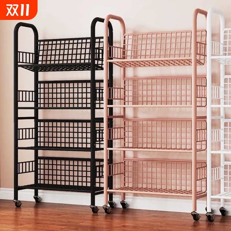 书架落地置物架多层儿童绘本玩具收纳架子可移动带轮铁艺书柜书本