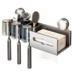 百悍吸盘牙刷架漱口杯置物架壁挂式免打孔挂架架杯卫生间收纳架