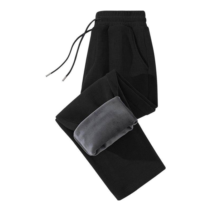 唐狮黑色加绒加厚雪尼尔直筒裤子男冬季美式宽松男生休闲长裤潮YB