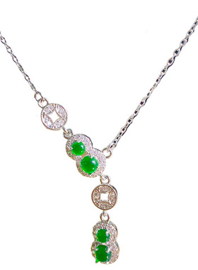 原创满钻绿宝石钛钢锁骨链女款