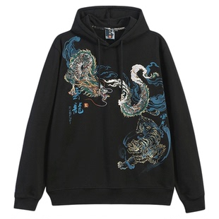 ONIARAI/鬼洗秋季泥棒蓝风虎云龙刺绣加绒连帽卫衣男女款 22NOB53