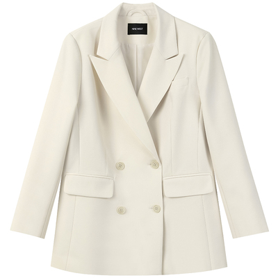 玖熙白色双排扣西装外套女