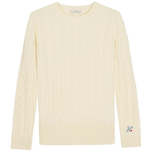 Hazzys哈吉斯针织衫女秋季圆领绞花纯色套头羊毛衫休闲长袖上衣