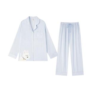 冰丝睡衣女款春秋带胸垫冬季可爱长袖丝绸家居服夏季2026新款秋冬