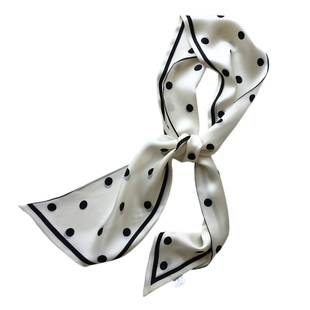 【时尚黑白波点】100%蚕丝双面丝巾春夏百搭真丝长围巾领巾飘带女