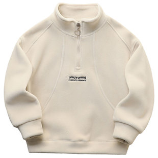 男童加绒卫衣2025新款儿童密密绒立领上衣中大童半拉链加厚秋冬装