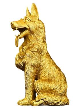 醉芒黄铜狼狗摆件中式客厅门厅