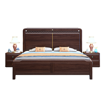 新中式双人乌金木实木床