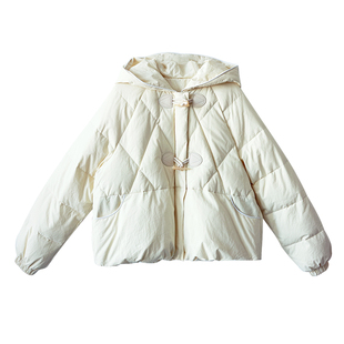 【心素如简】文艺轻薄连帽羽绒服女士冬季短款加厚保暖白鸭绒外套