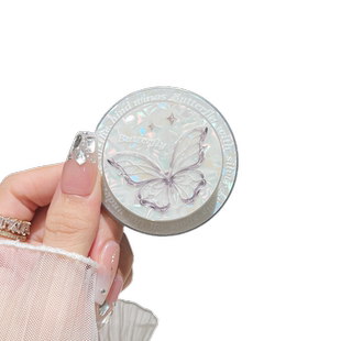 蝴蝶结补妆镜子磁吸手机支架magsafe强力吸附磁力圈气囊气垫背贴式磁铁吸铁桌面磁石贝壳纹镜面女2024新款壳