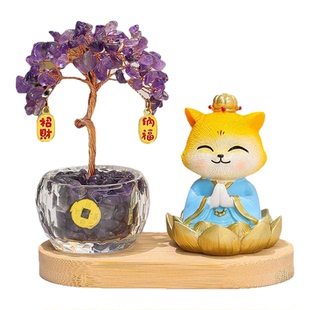 中古风黄大仙守护神树脂创意摆件水晶发财树办公桌面装饰文创礼物