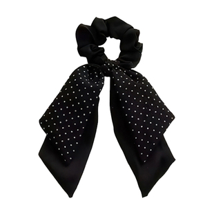 许我耀眼赵露思许妍同款黑色波点蝴蝶结飘带发圈头绳低马尾发饰女