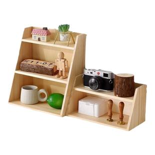 实木置物架复古桌面收纳柜木质双层收纳架水杯架办公室收纳整理架