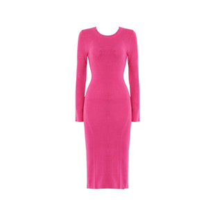 DPLAY【惠品】秋季塑腰纸片人 玫瑰果酱收腰长袖针织连衣裙