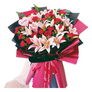 康乃馨百合花束送妈妈送长辈生日鲜花速递全国同城配送北京上海店