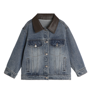 布丁哈鲁童装春装女童洋气上衣2026春秋新款儿童百搭翻领牛仔外套