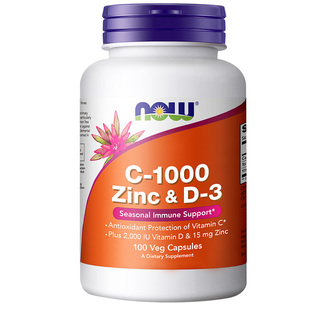 NOW维生素VC1000mg甘氨酸锌维生素d3三重助抵御补钙入骨美国进口