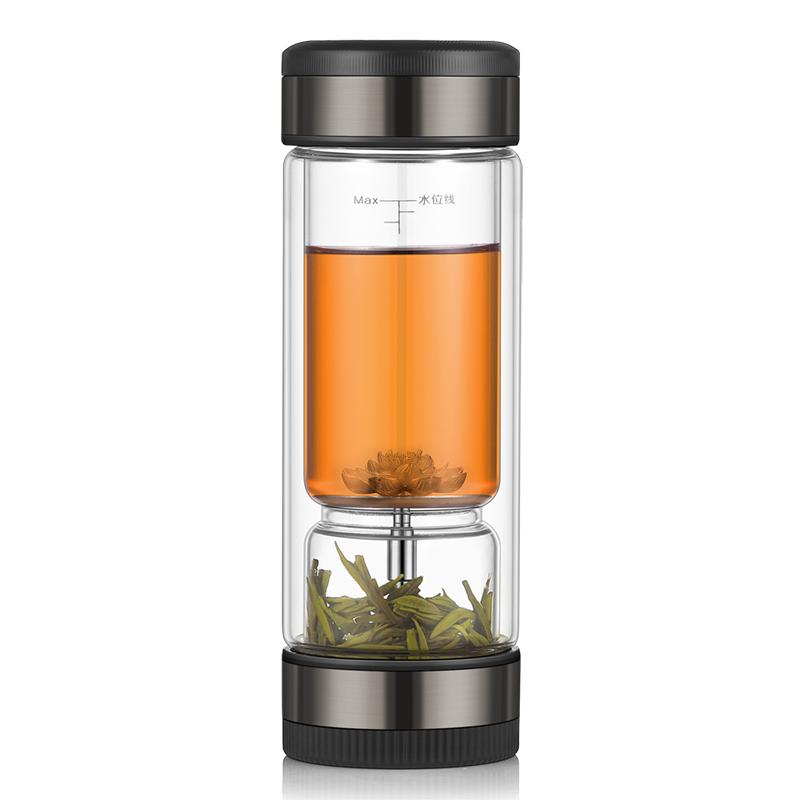 茶之恋纯银过滤高档双层玻璃杯