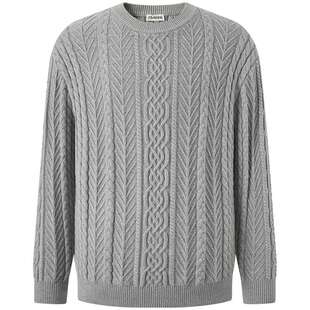 CHINISM丨纯色圆领套头毛衣男秋冬休闲保暖绣花上衣/CXHB45L2057