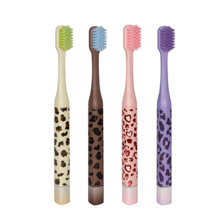 甜酷豹纹牙刷软毛成人超细护龈电镀抗菌宽头男女士情侣家用家庭装