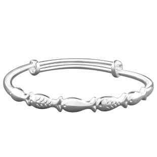 男童女童银手镯单个学生党可爱少女款儿童银镯子实心足银生日礼物