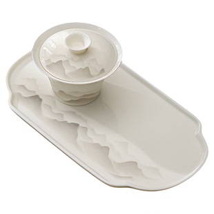 臻惜水墨羊脂玉白瓷壶承托盘陶瓷茶壶蓄水壶垫简约茶托小型干泡台