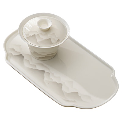 臻惜水墨羊脂玉白瓷壶承托盘陶瓷茶壶蓄水壶垫简约茶托小型干泡台