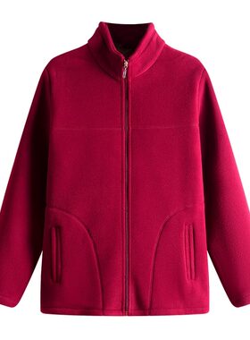 妈妈摇粒绒外套秋装抓绒衣上衣服
