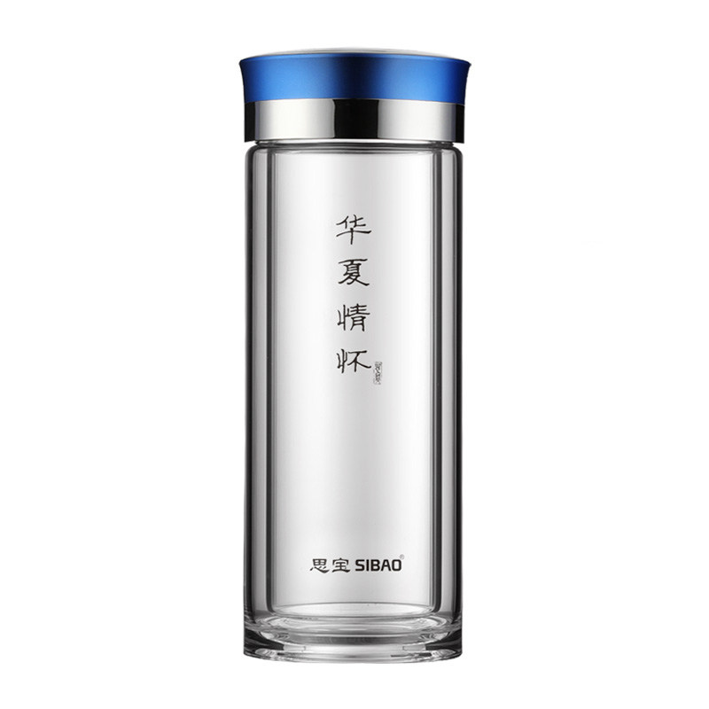 思宝华夏情怀双层玻璃杯圆形男女车载水杯大容量耐高温透明杯子
