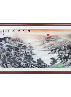 手绘沙发背景墙鸿运当头山水画