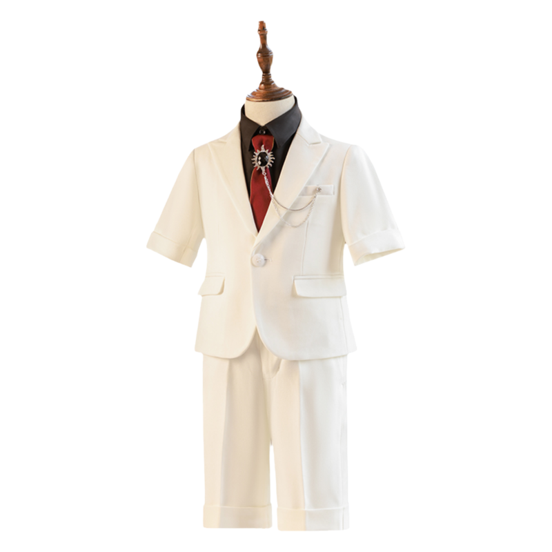喜绒兔男童西装白色礼服短袖花童