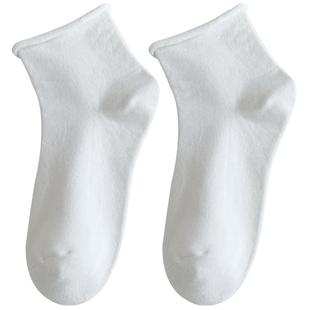 卷边袜子女款纯棉无骨袜秋冬季2025新款短筒黑色短袜白色配小皮鞋