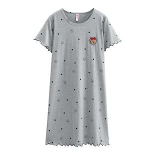 芬腾纯棉短袖睡裙女夏季薄款波点可爱卡通宽松可外穿家居服中长款