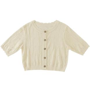 女宝宝开衫毛衣夏季薄款七分袖外套儿童空调服衣服女童针织上衣