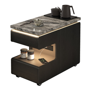 极简可移动茶水柜带烧水壶一体沙发岩板边柜边几小茶台客厅高级感