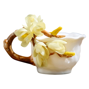 非遗手捏花陶瓷水杯玉兰花咖啡杯茶杯子马新年送女生闺蜜生日礼物