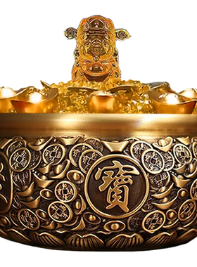 纯铜聚宝盆摆件八方来财铜缸摆件