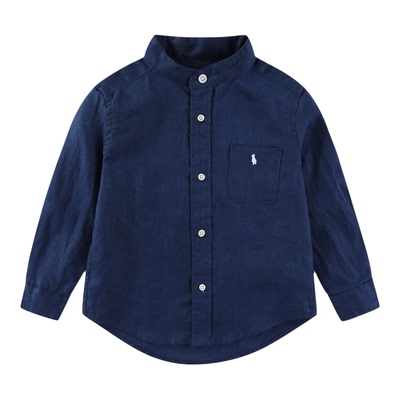 RL074男女童立领亚麻衬衣 中大童可亲子休闲长袖衬衫 纯色