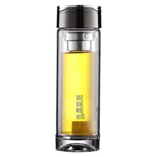 水中神水杯实拍图淡泊明志双层玻璃杯子车载家用办公泡茶杯礼品杯