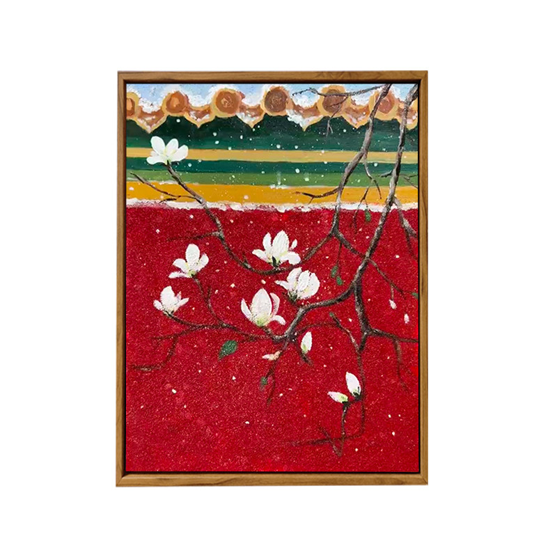 中国风玉兰花卉石英砂肌理画DIY