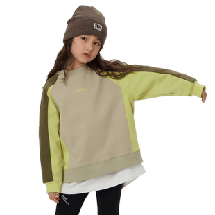 ei童装儿童圆领卫衣春秋装新款男女童撞色拼接学院风长袖上衣