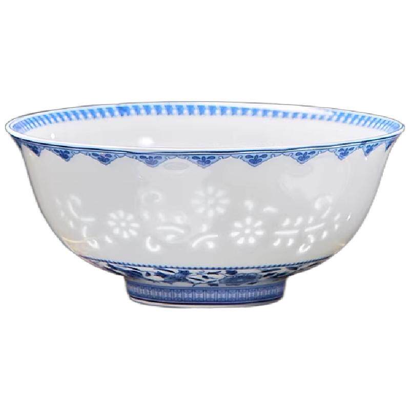 景德镇陶瓷青花玲珑餐具釉下彩家用饭碗面碗中式高脚碗高档白瓷碗